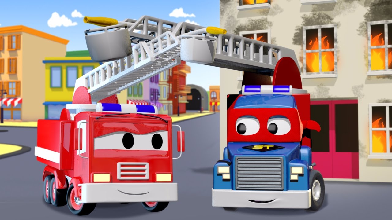 Carl o Super Caminhão e Caminhão de Bombeiros na Cidade do Carro | Desenho animado para crianças