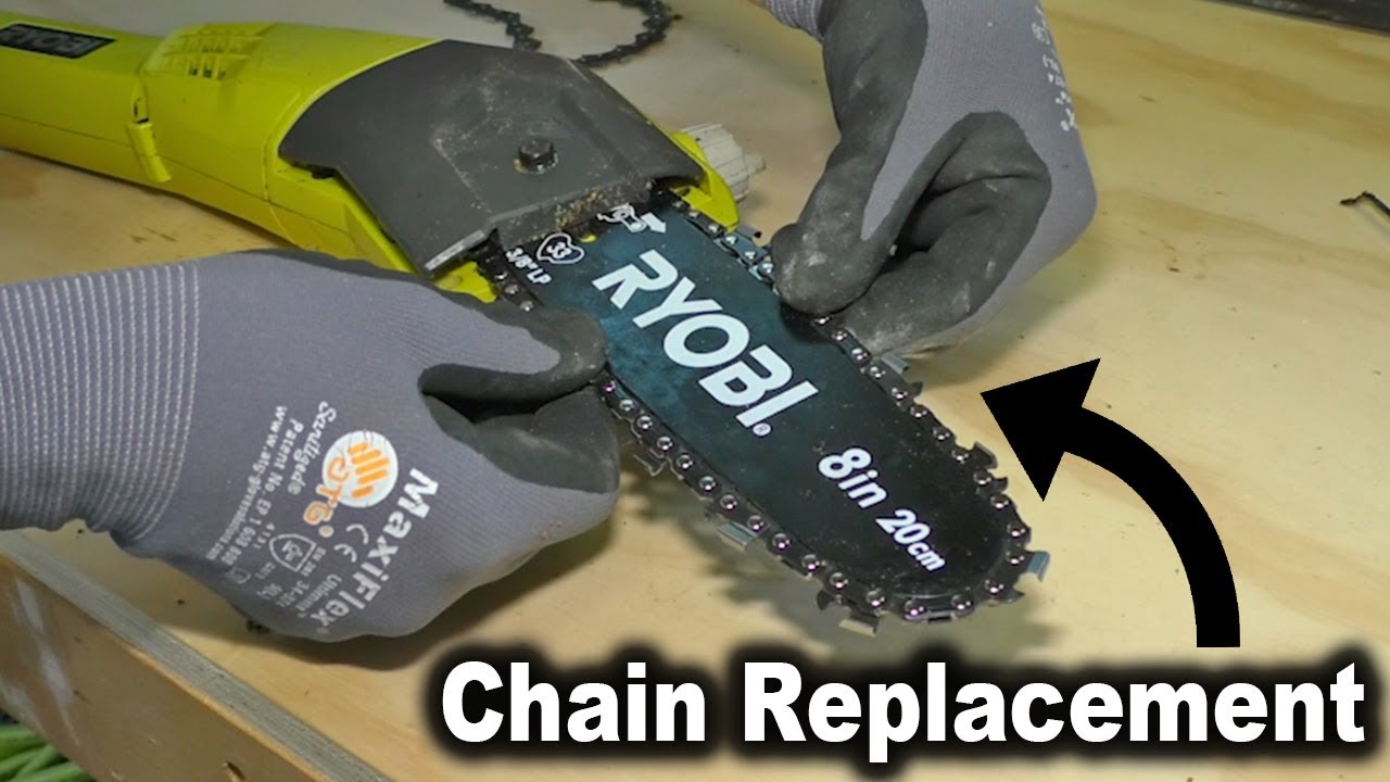 Как заменить цепь пилы Ryobi | Замена цепи на 8-дюймовой шине