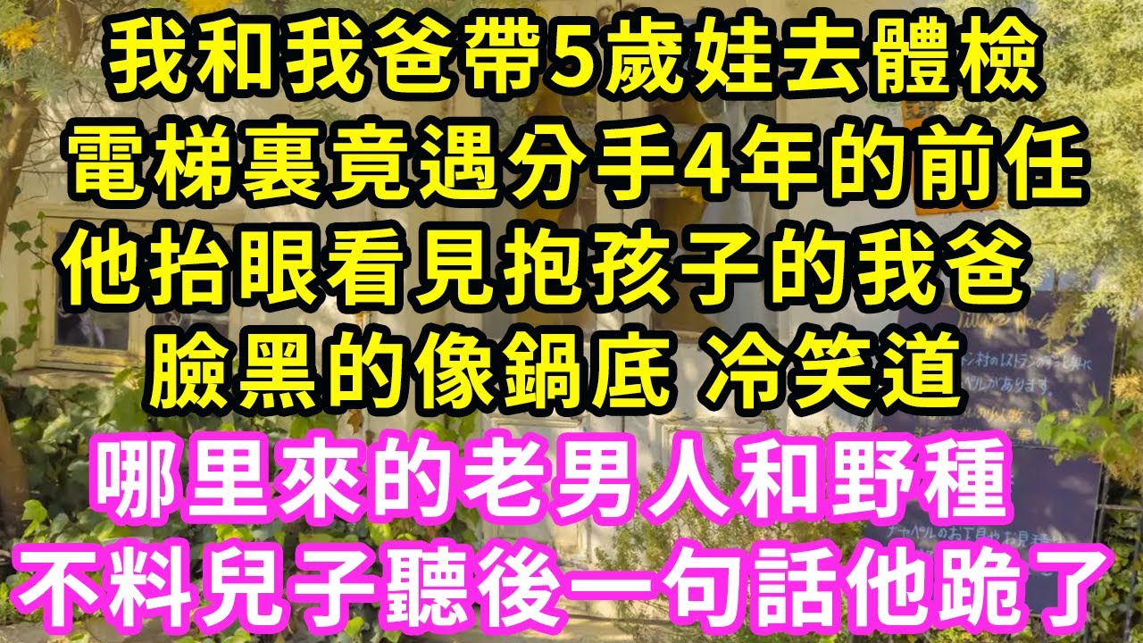 我和我爸帶5歲娃去體檢，電梯裏竟遇分手4年的前任，他抬眼看見抱孩子的我爸，臉黑的像鍋底冷笑道：哪里來的老男人和野種，不料兒子聽後一句話 他連夜跪我家門口#甜寵#灰姑娘#霸道總裁#愛情#婚姻#小嫻說故事