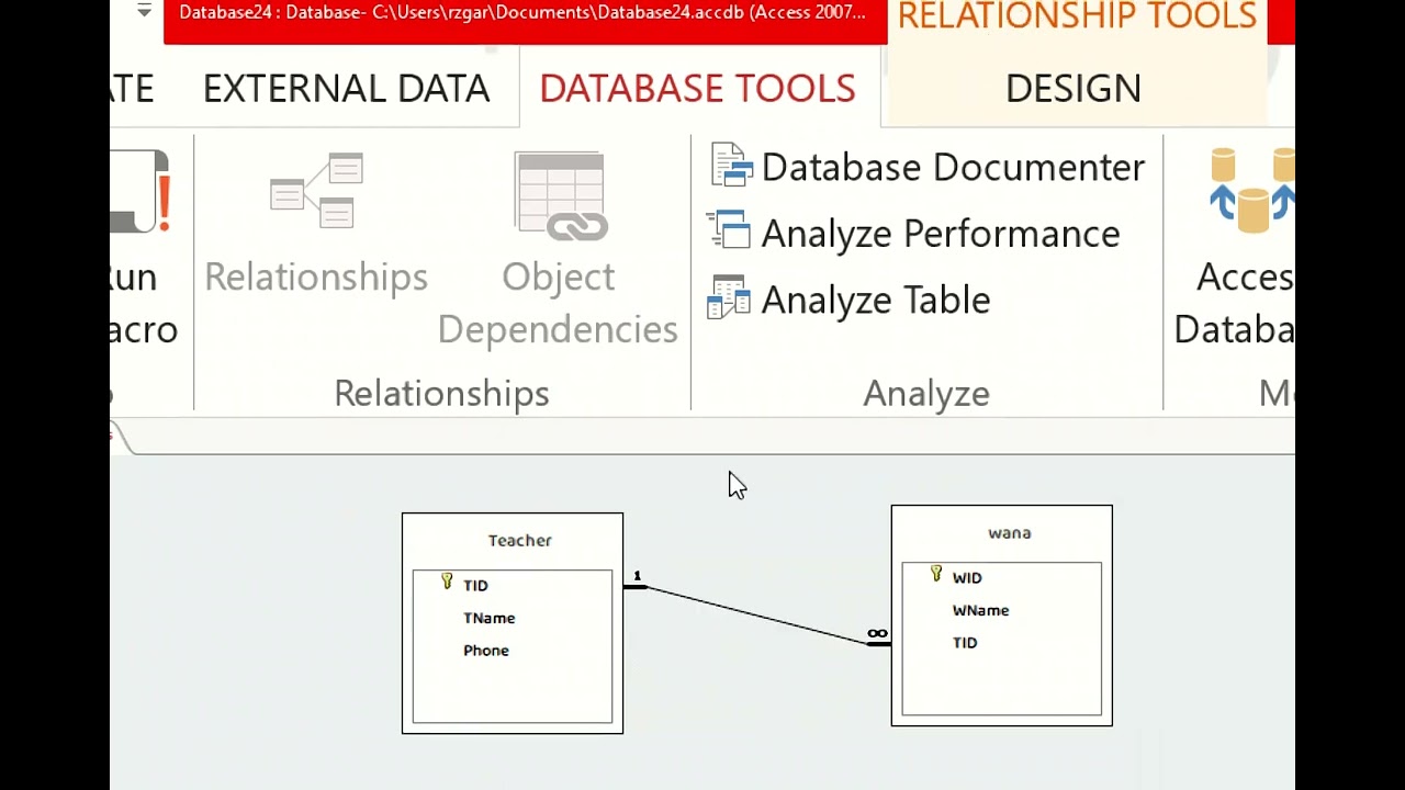 MS access Table, relation, Form, Report