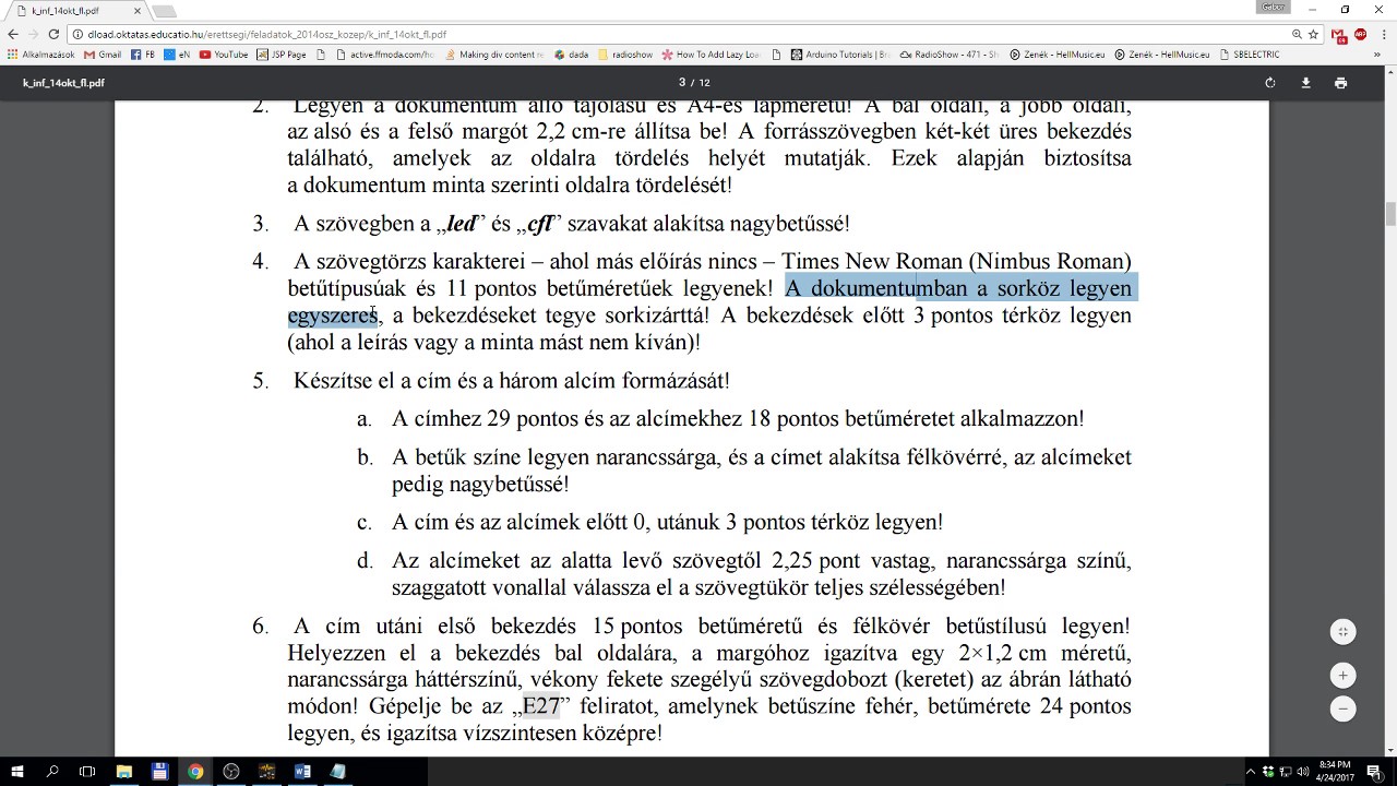 Informatika érettségi középszint - 2014. október - 1. Izzócsere - WORD
