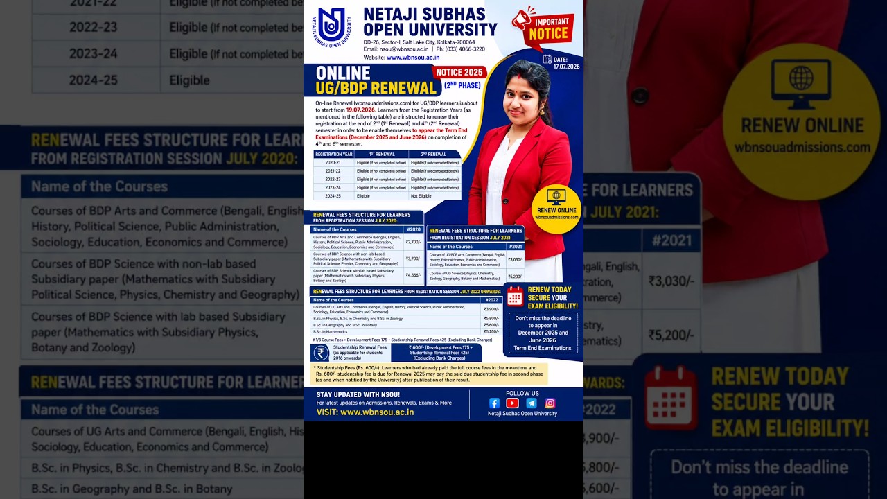 NSOU Renewal Update 2026🔥 UG/BDP 2nd Phase Renewal 2026 | UG BDP Renewal 2nd Chance 2026 | #nsou_ug