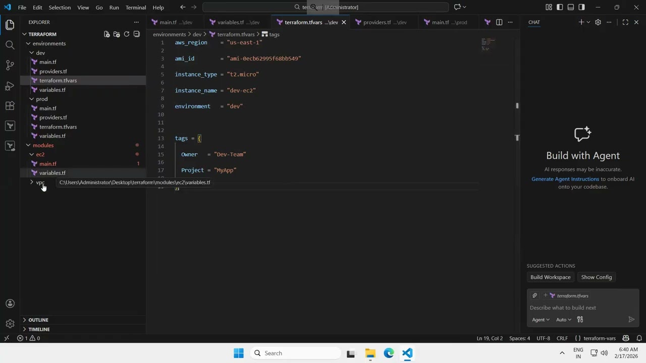 Terraform Tutuorial Modules  🚀 Dev vs Prod Environment Setup (EC2 + VPC + Remote State) Day-7