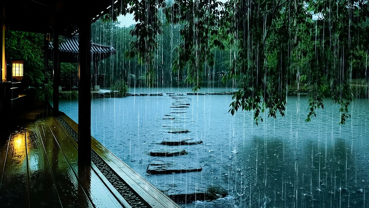 🌧️ Calm Rainfall by the Garden Pond – Deep Sleep, Stress Relief & Peaceful Night Sounds
