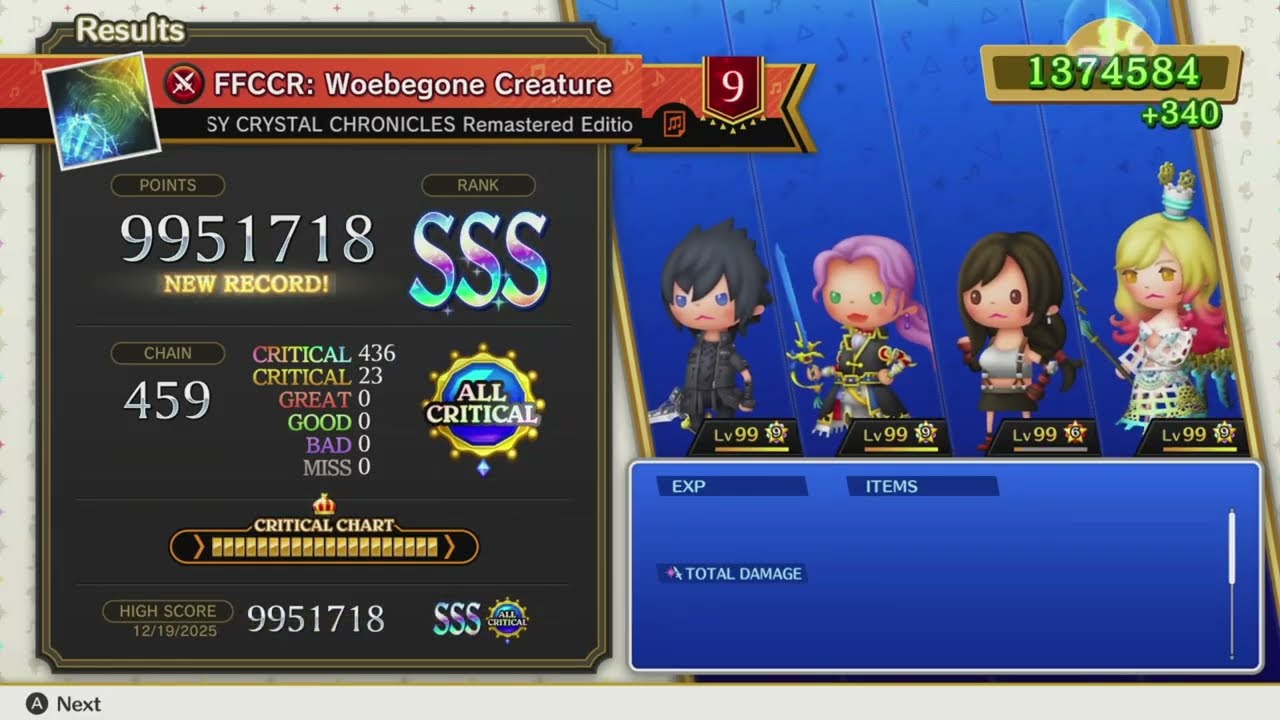Theatrhythm FBL: FFCCR: Woebegone Creature (FFCCRE) Ultimate - All Critical 9951718pts