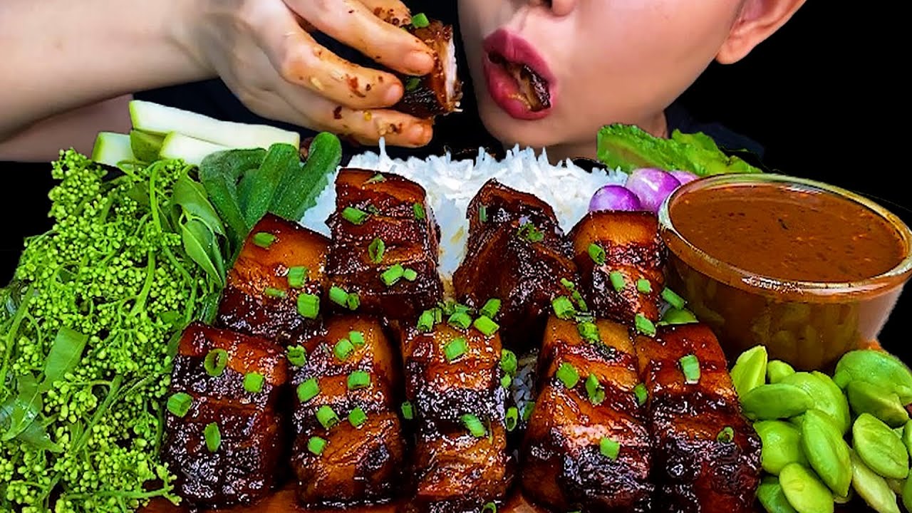 Braised Pork Belly, Spicy Fish Paste, Stink Beans * MUKBANG SOUNDS *
