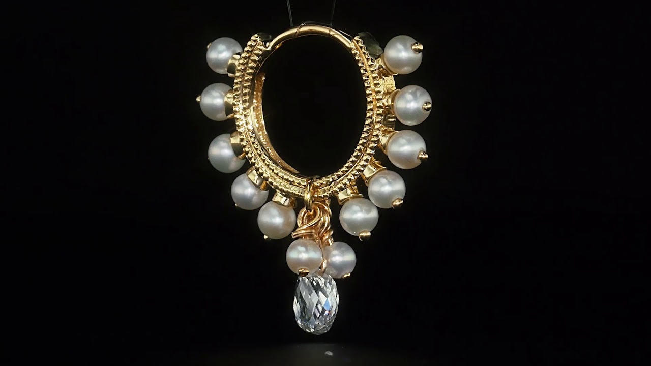 Maria Tash: Pearl Coronet Hoop with Diamond Briolette, 8mm