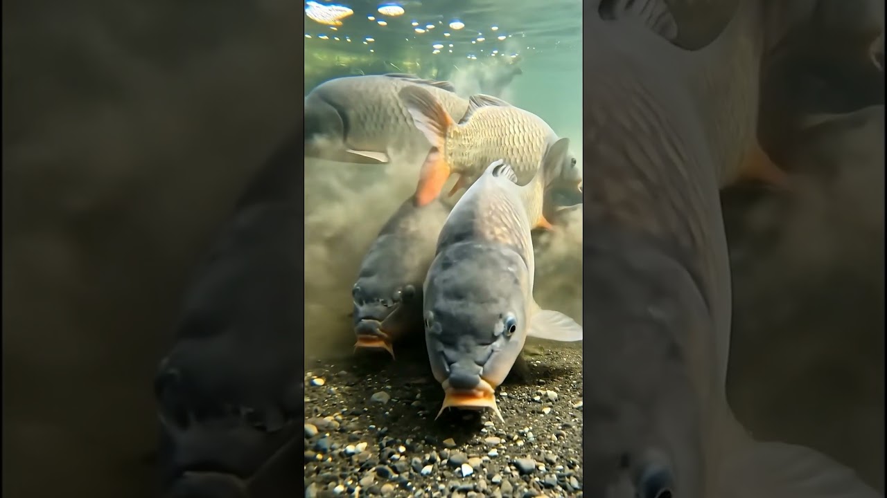 Масштабное кормление стаи карпов! Подводная съемка в формате 4K 🐟