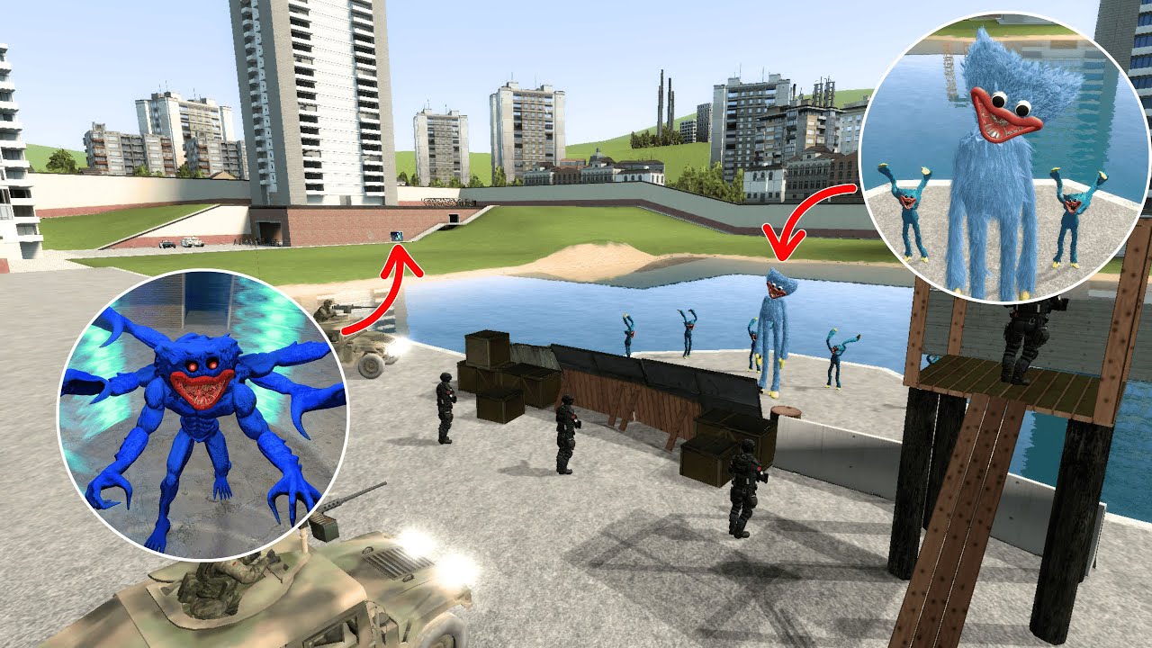 THE ARMED SQUADRON IS DEFEATED BY HUNGRY HUGGY WUGGY IN THE CITY! - GMOD