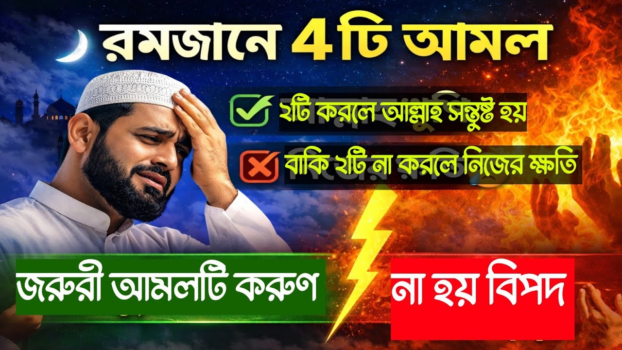 “পবিত্র রমজানে ৪টি বিশেষ আমল 🌙 ২টি করলে আল্লাহ খুশি, ২টি না করলে বড় ক্ষতি! | Ramadan Amal 2026”
