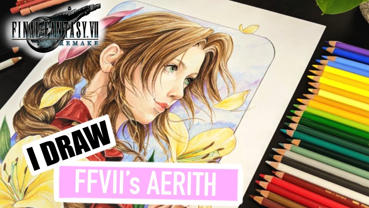 Polychromos colour pencil art  Aerith From Final fantasy 7 REMAKE ff7