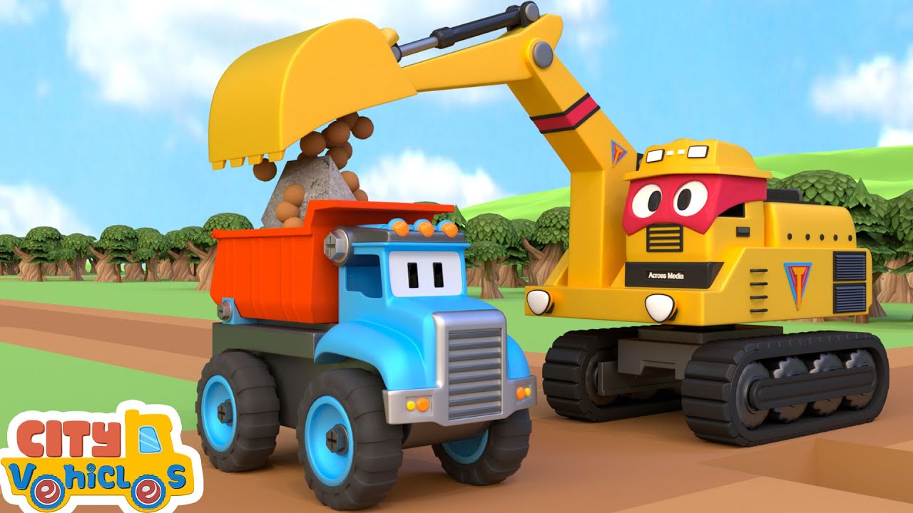 Super police car arrest naughty garbage truck-Excavator,Bulldozer, crane truck for kids.