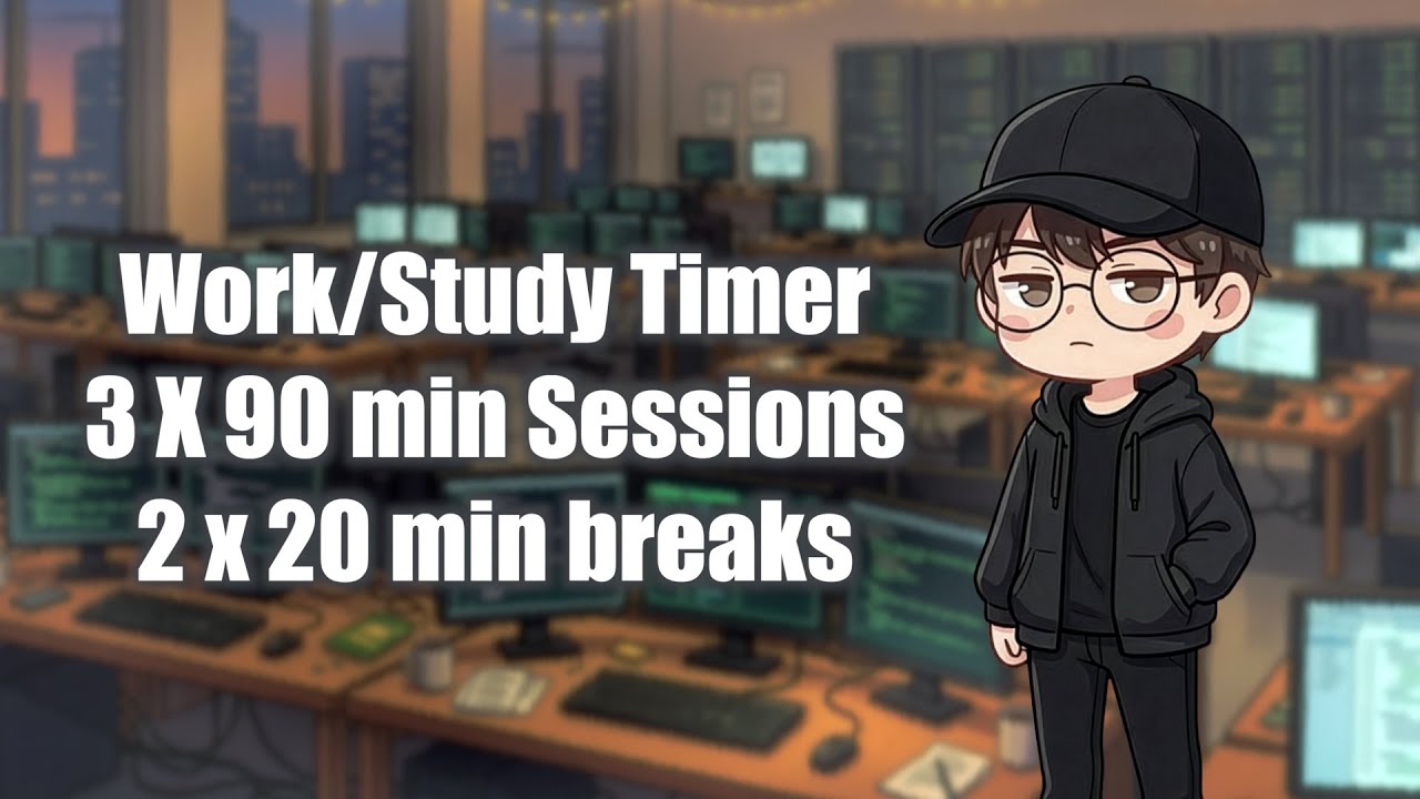 Devon work and study timer - 3x90 min session 2x20 min breaks - no music during work