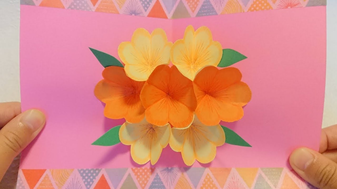 DIY: 折り紙で簡単ポップアップカード! 飛び出る花を作ってみた【Paper Flower】