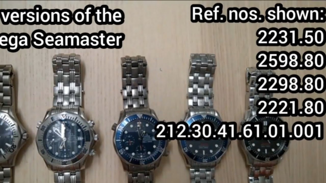 5 различных моделей часов Omega Seamaster: 2221.80, 2231.50, 2298.80, 2598.80 и 212.30.41.61.01.001