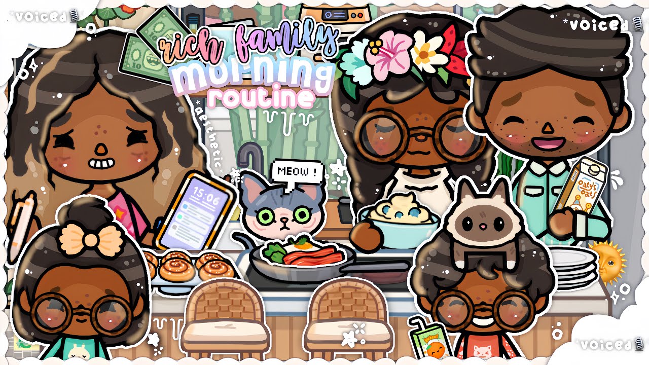 *AESTHETIC* big family fall morning routine🍋‍🟩🌸🐈|| *VOICED🎙️*|| toca boca world rp !! 🌎💘🥨