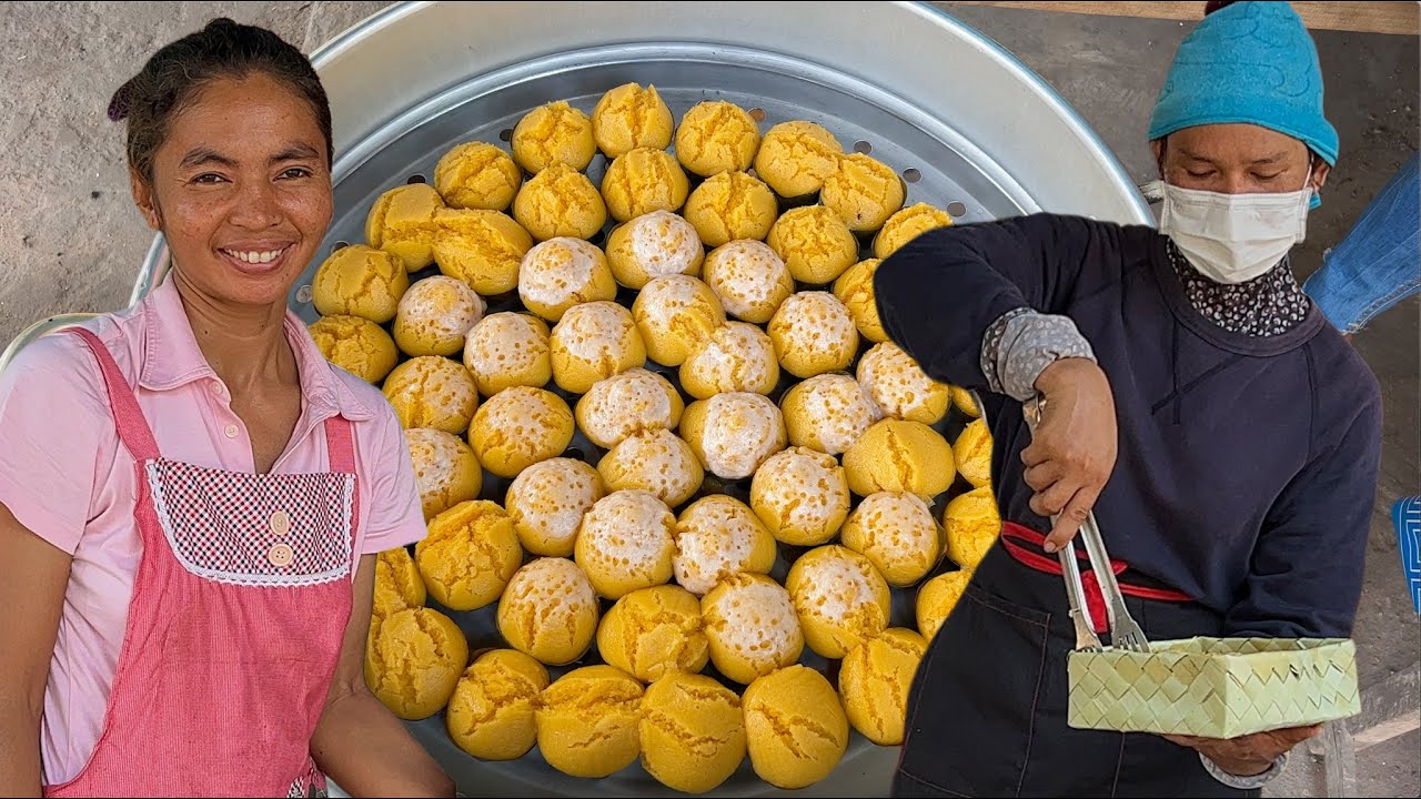 នំអាកោរត្នោត ឆ្ងាញ់ចឹងបានលក់ដាច់ម្លេះ | Delicious Steamed Palm Fruit Cake In Siem Reap Province | 🇰🇭
