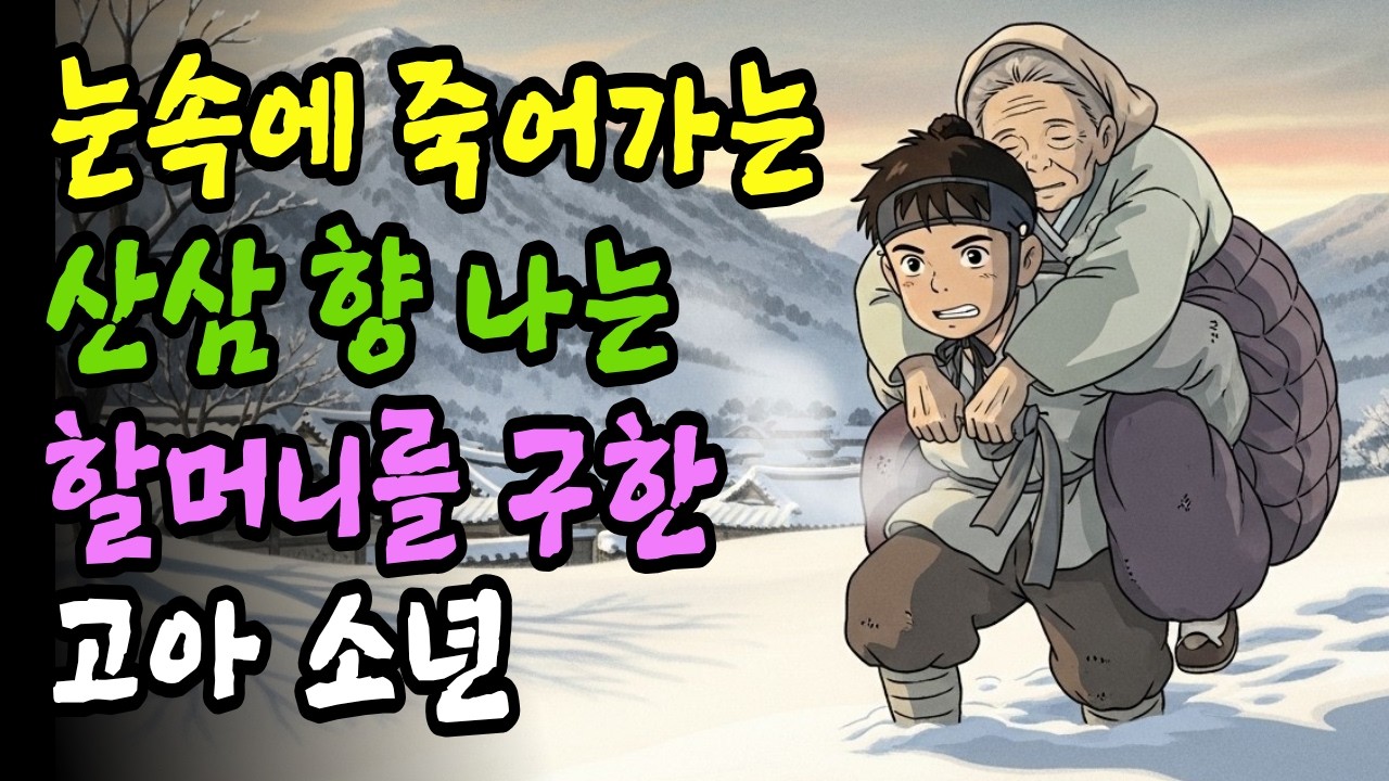 야담, 옛날이야기. 죽음의 냄새를 맡는 소년이 눈덮인 산속에서 산삼 향기 나는 할머니를 구하는데...