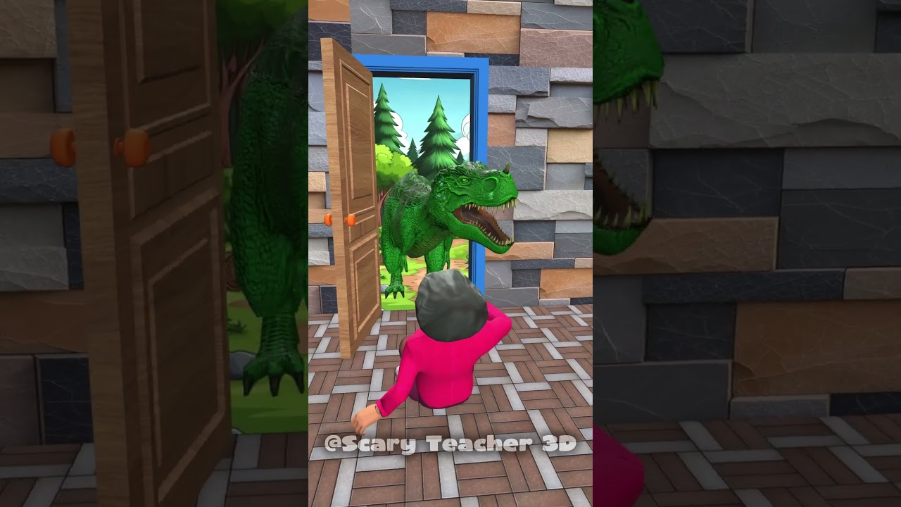 Scary Teacher 3D and T-rex funny open the door #scaryteacher3d #funny #animation