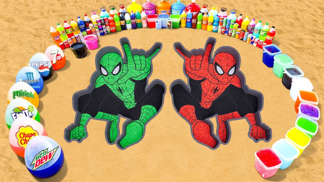 Big Toothpaste Eruption from Spiderman with Mtn Dew, Soda Balloons & Pepsi, Coca Cola vs Mentos