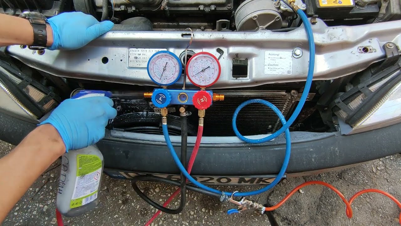 Troublesgooting A/C system and finding Condenser Leak with Compressed Air