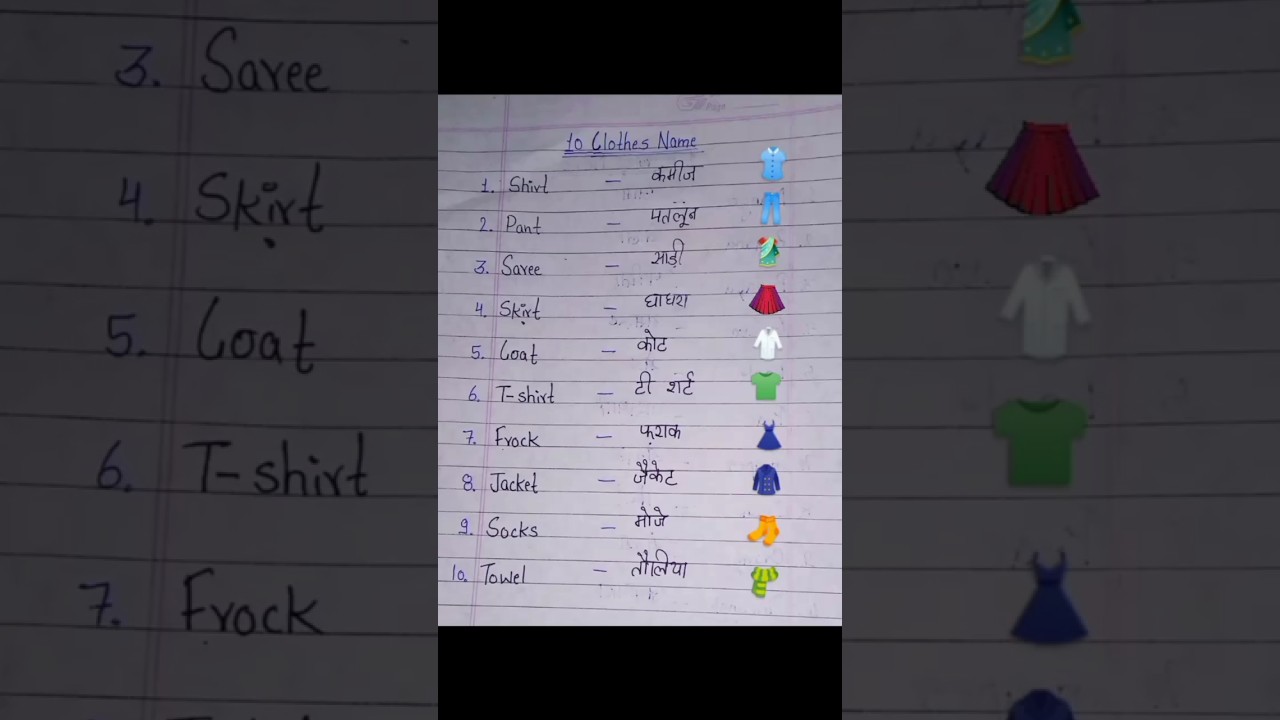 10 Clothes Name in Hindi And English @SmartEducationbyRonak5 @YouTube #education #youtubeshort