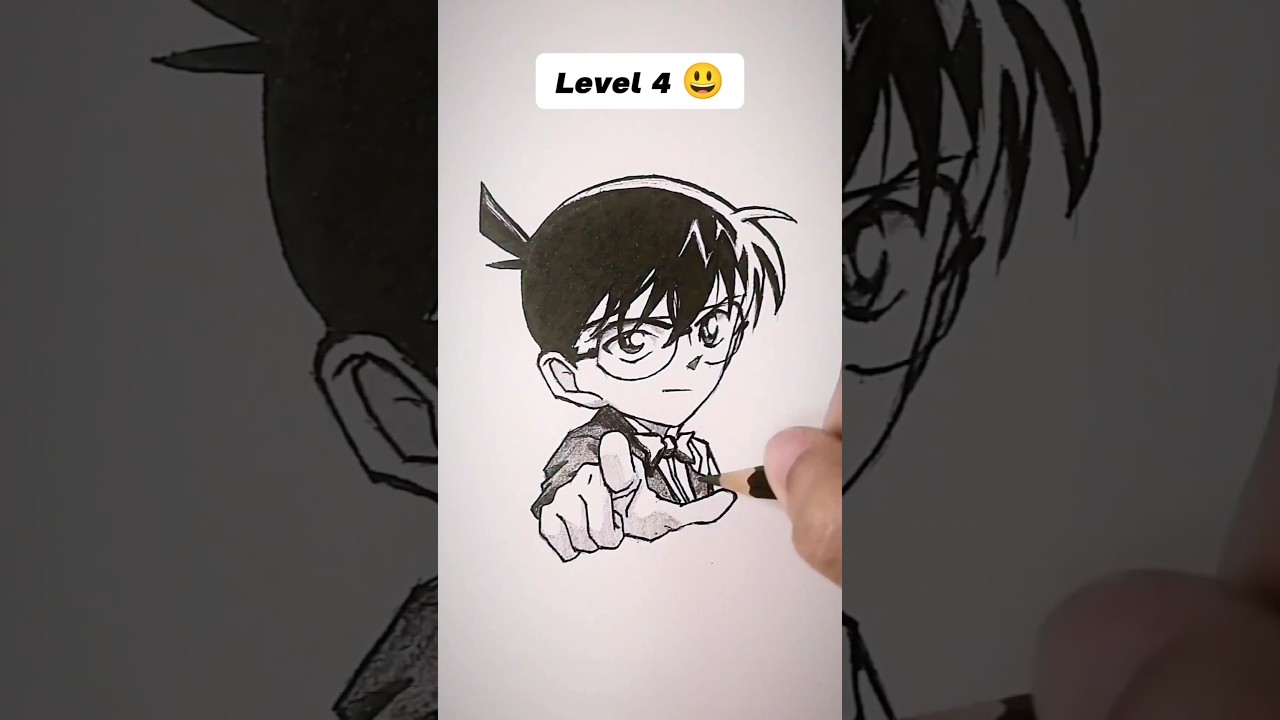 How to Draw Detective Conan in different levels 😳 #shorts #anime #drawing