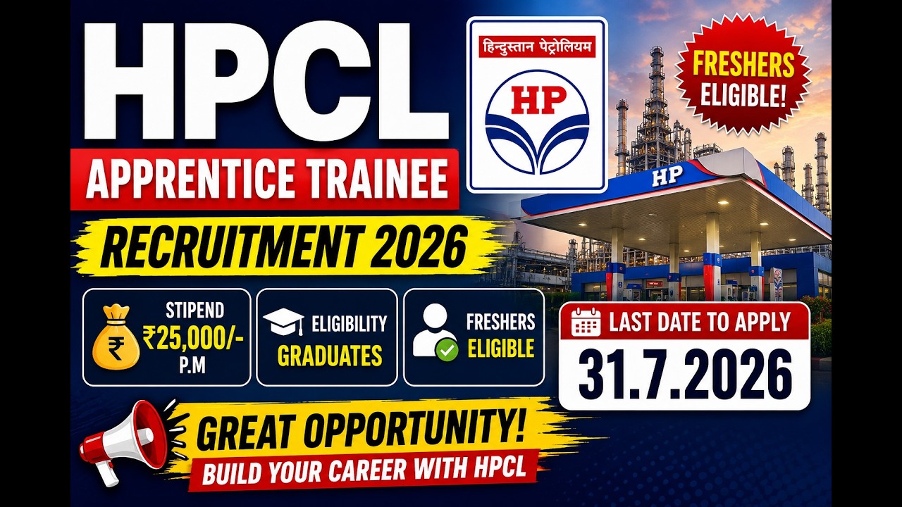 HPCL Apprentice Trainee Recruitment 2026 🔥 Freshers Eligible | ₹25,000 Stipend | Apply Now
