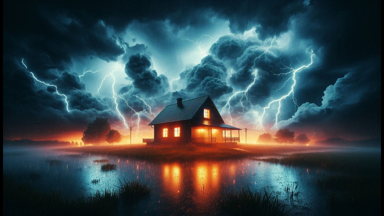 Powerful Storm & Thunder | A Lonely House in the Rain