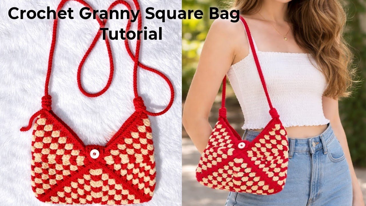 🌸 Easy Crochet Granny Square Bag | Beginners Tutorial step by step tutorial for beginners 🪀