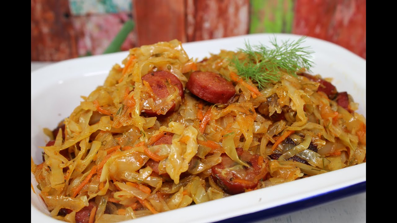 Stewed Cabbage with Beef Hot Dogs, AKA 