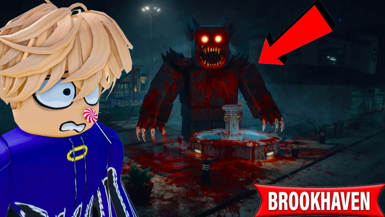 un mostro cattivo si aggira per le strade di Brookhaven Roblox.