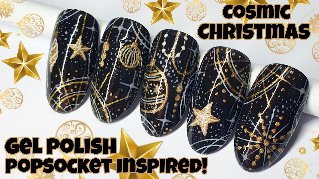 ⭐ COSMIC CHRISTMAS | Black & gold | Gel polish nail art design tutorial | Holiday nails | Galaxy
