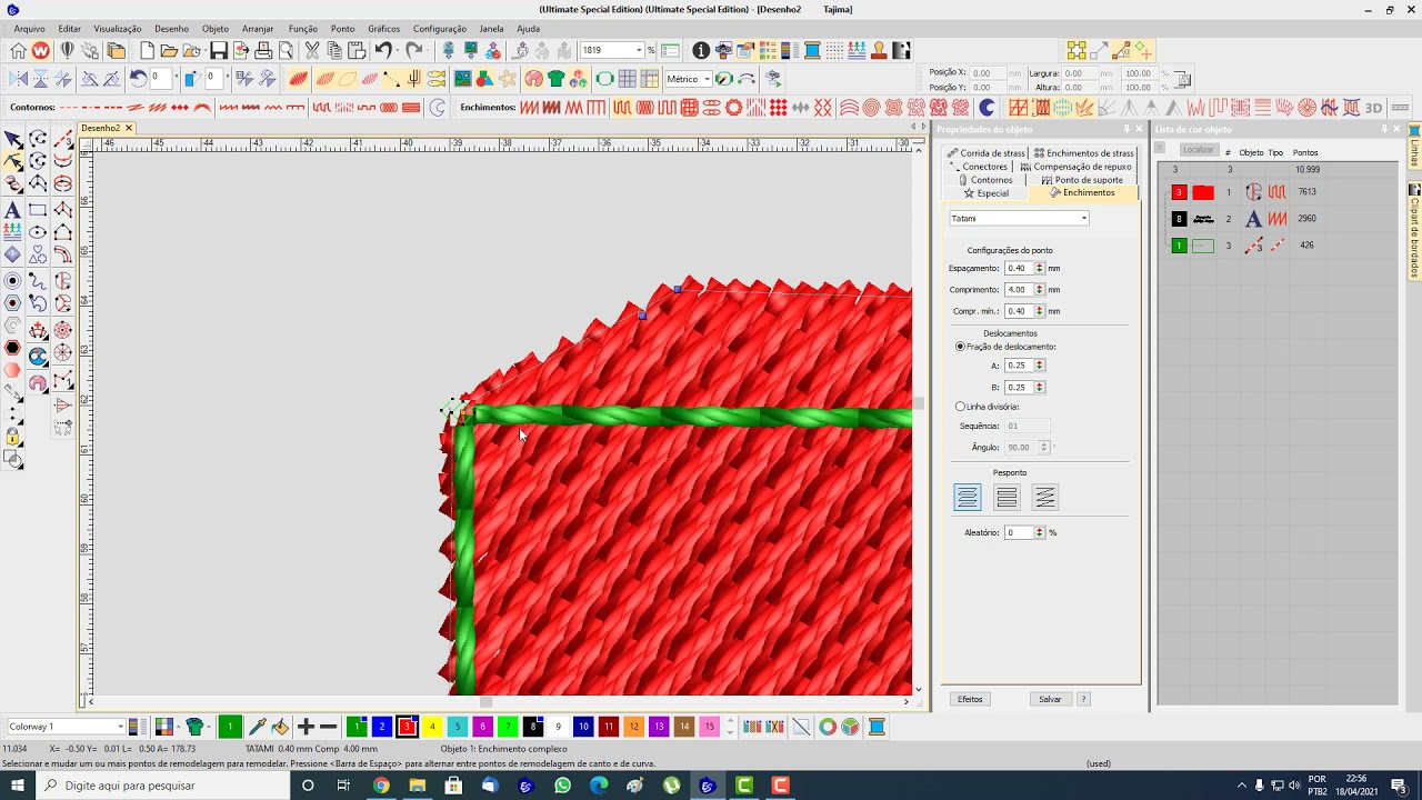 Wilcom Embroidery 4.2  - Exemplos de ponto tatami, cheio e corrido.