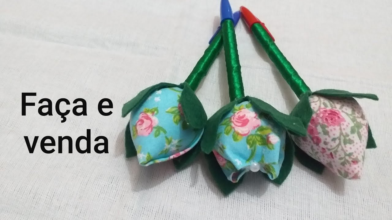 Ponteira de caneta Tulipas de tecido ( 2 ideias )
