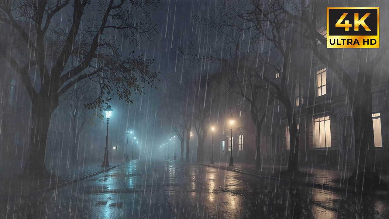 Relaxing rain sounds flowing quietly through the night to soothe stress and tired thoughts