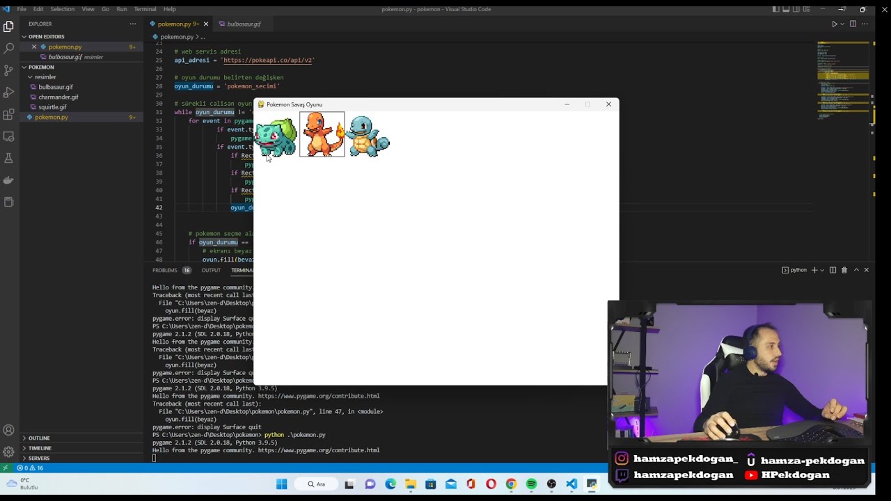 Pokemon Oyunu Yapıyoruz! Python PyGame İle Pokemon Seçim Ekranı!