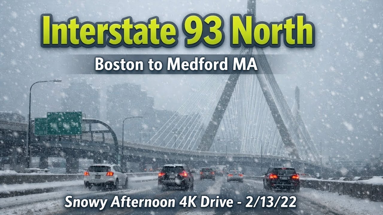 🌨️ I-93 North | Boston to Medford MA | Snowy Afternoon 4K Drive - 2/13/22