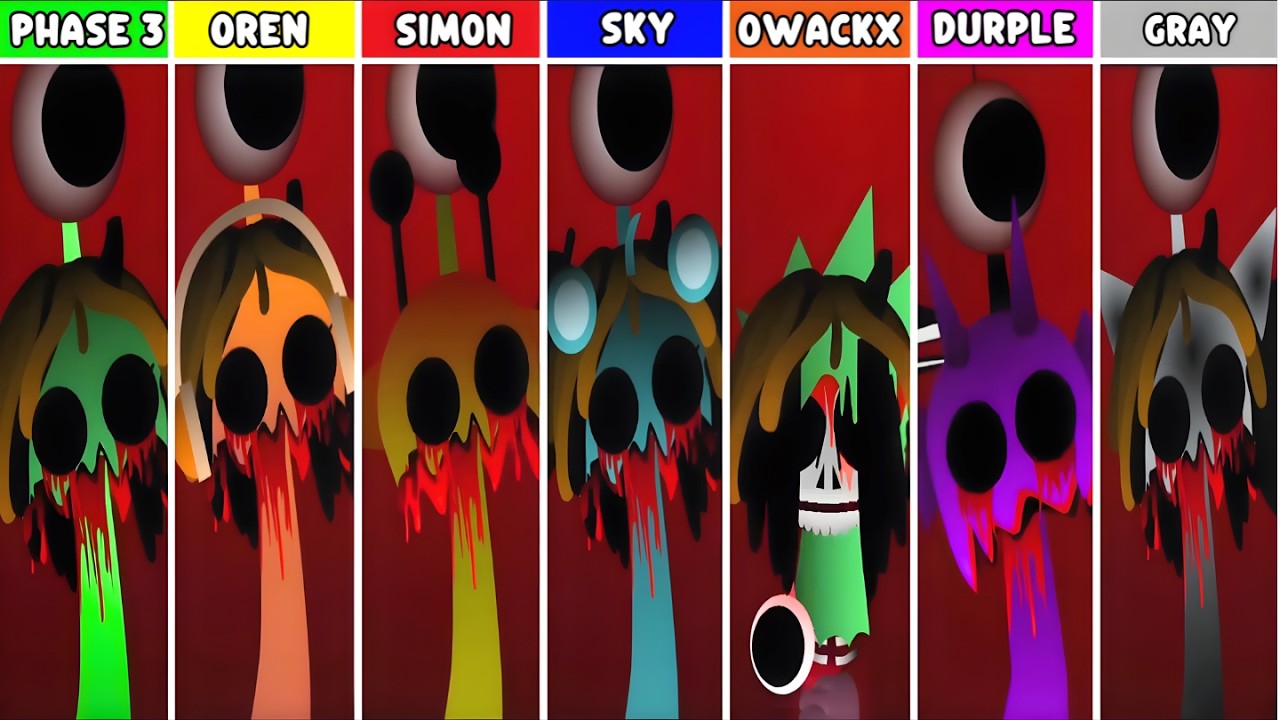 Phase 3 But Everyone Is OREN Vs SIMON Vs SKY Vs OWACKX Vs DURPLE Vs GRAY In Incredibox Sprunki