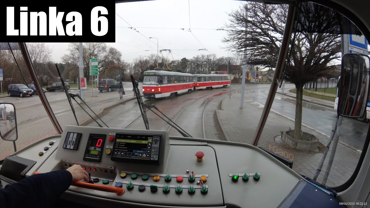 Linka 6 Brno -- Královo Pole - Starý Lískovec [2x ČKD Tatra T3G] [Tram Cab View]