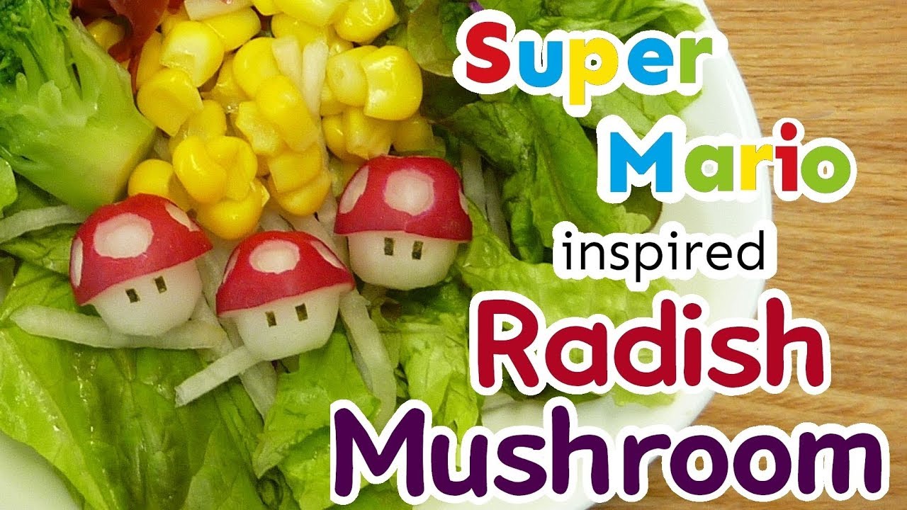 VEGETABLE CARVING| How to make a Radish Mushroom | Super Mario Inspired | Easy | Real sound |