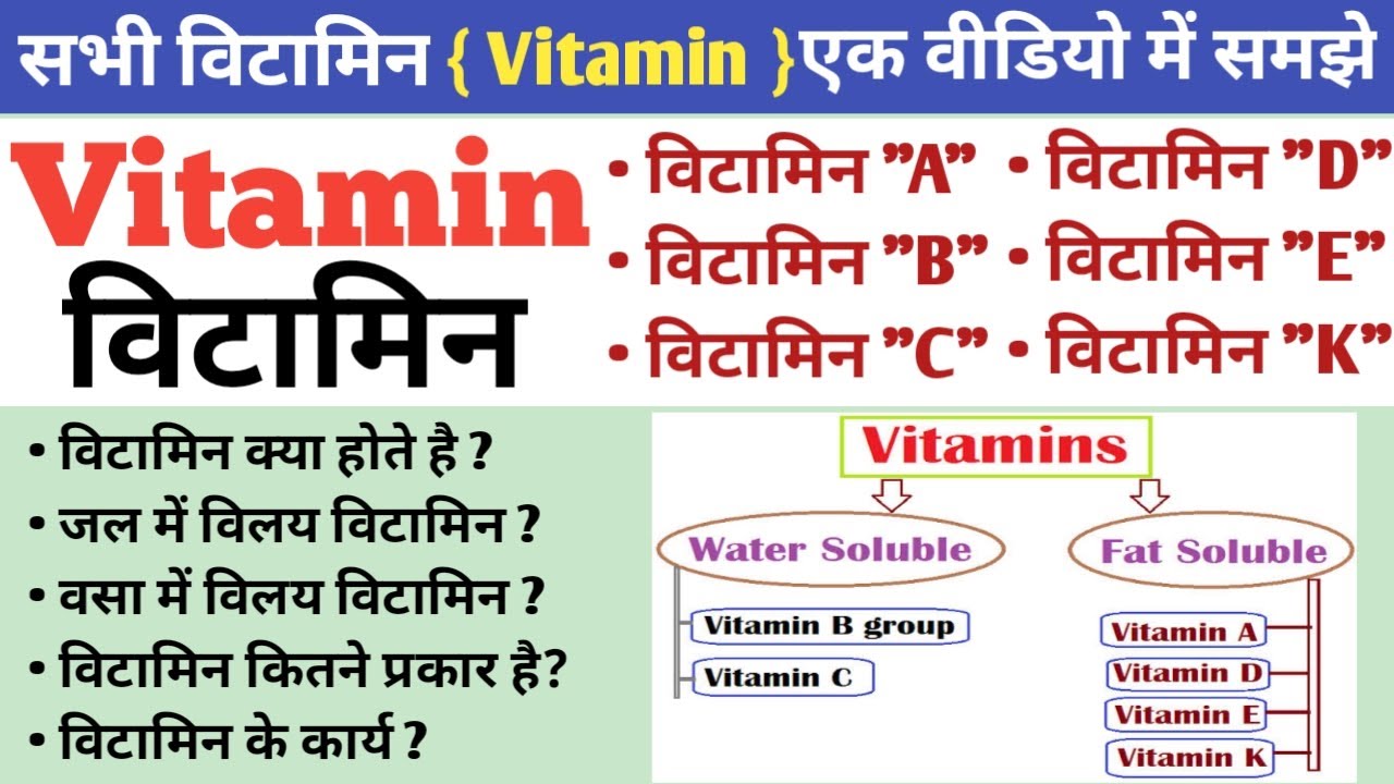 Vitamin (विटामिन) | Vitamin A, B, C, D, E, K with tricks | Fat Soluble and Water Soluble Vitamin