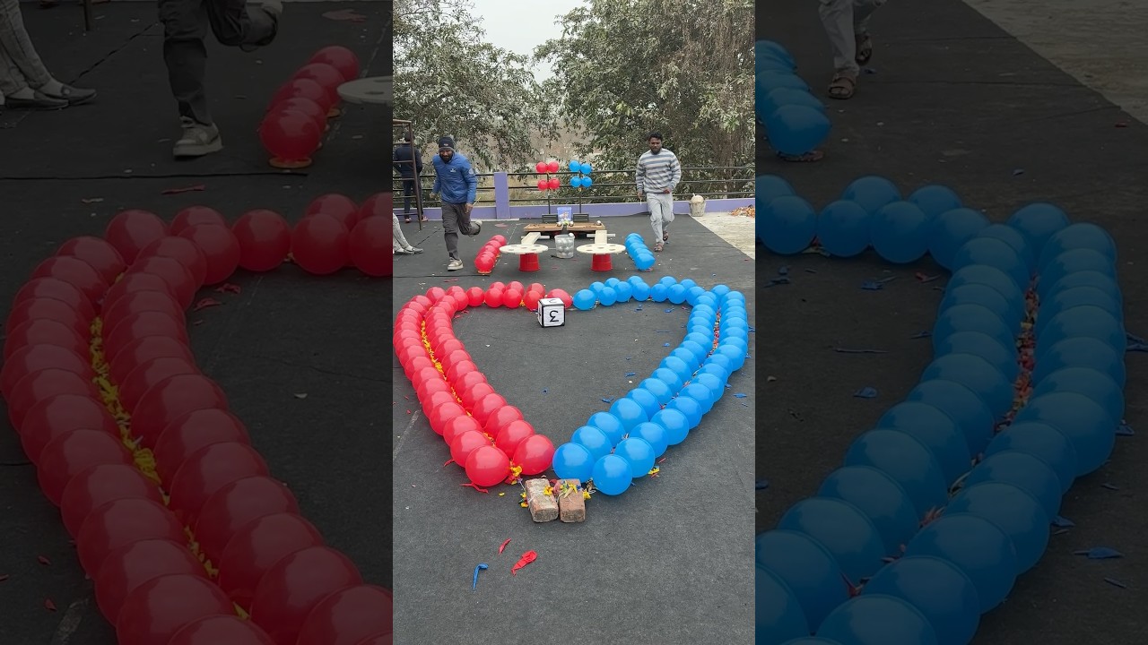 Red Vs Blue 1100 Heart Balloon Pop & Roll Ball Mega Showdown! #challenge #familygames #shorts
