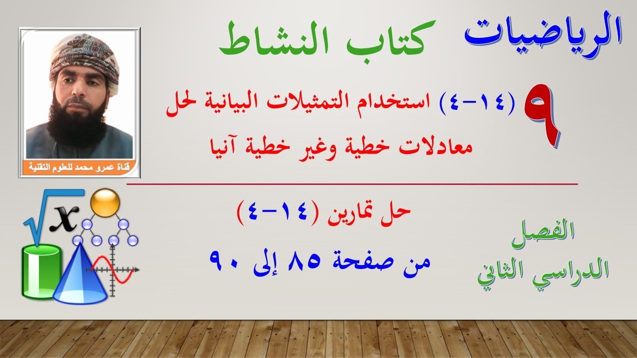 الرياضيات- التاسع الفصل الثاني |كتاب النشاط حل تمارين (14-4) حل المعادلات الخطية وغير الخطية بيانيا
