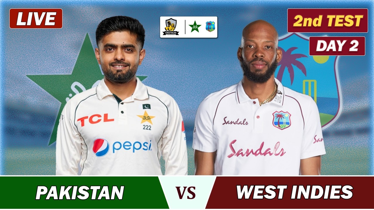 PAK VS WI 2nd TEST MATCH DAY 2 LIVE, Trindad | PAKISTAN vs WEST INDIES CRICKET COMMENTARY | PAK 8 WK