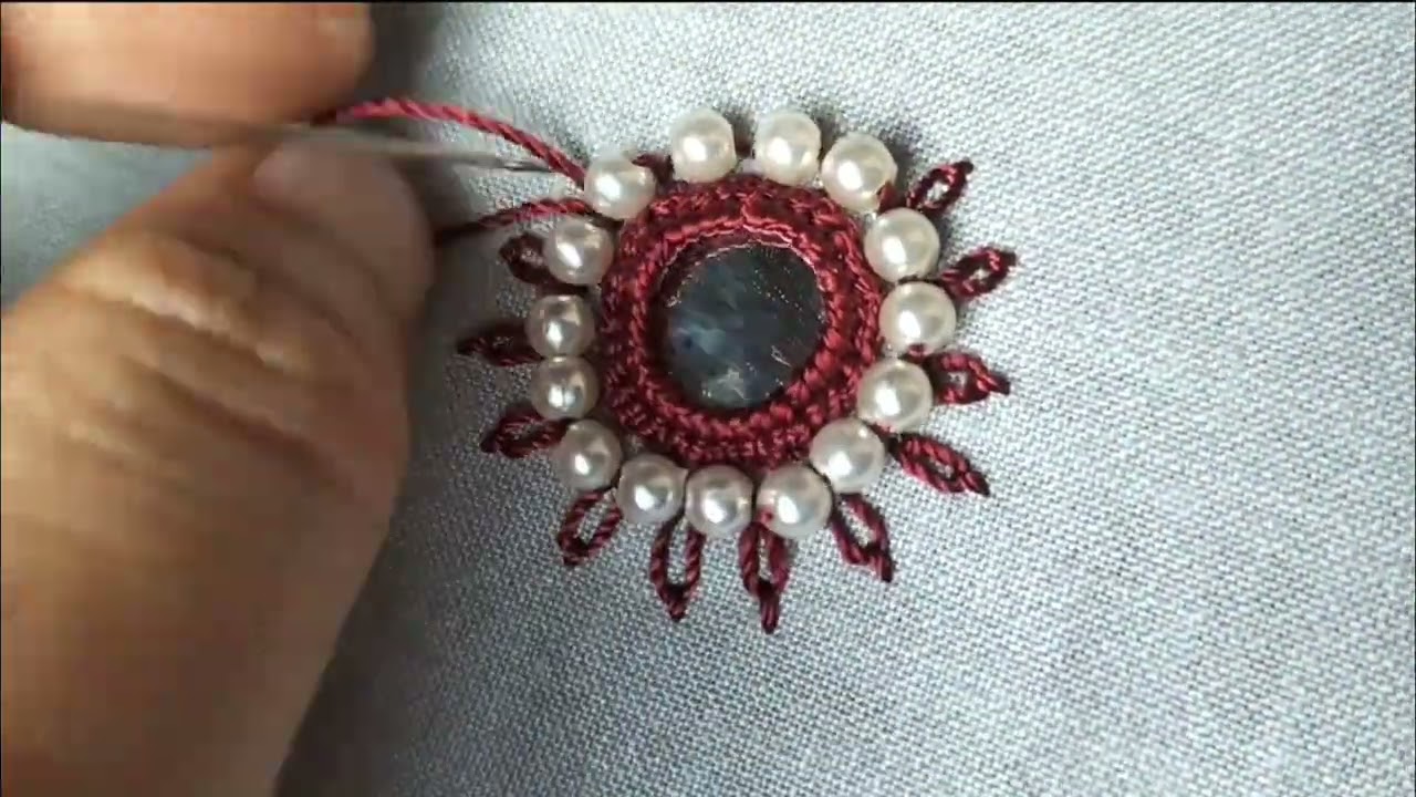 Mirror work with beads and silk thread || sheesha work 