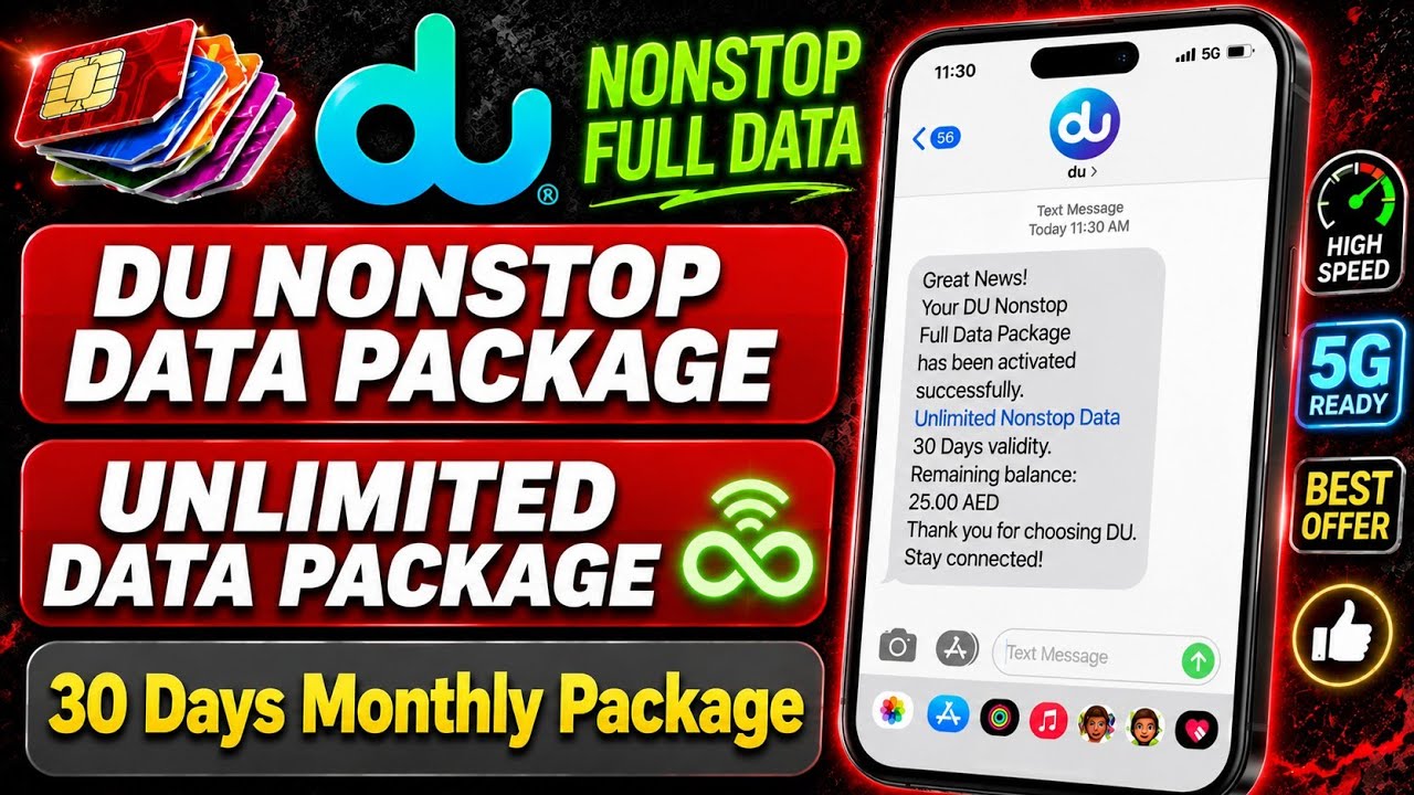 DU Nonstop Data Package 2026 🔥 | Du Unlimited Data Package | DU UAE 30 Days Internet