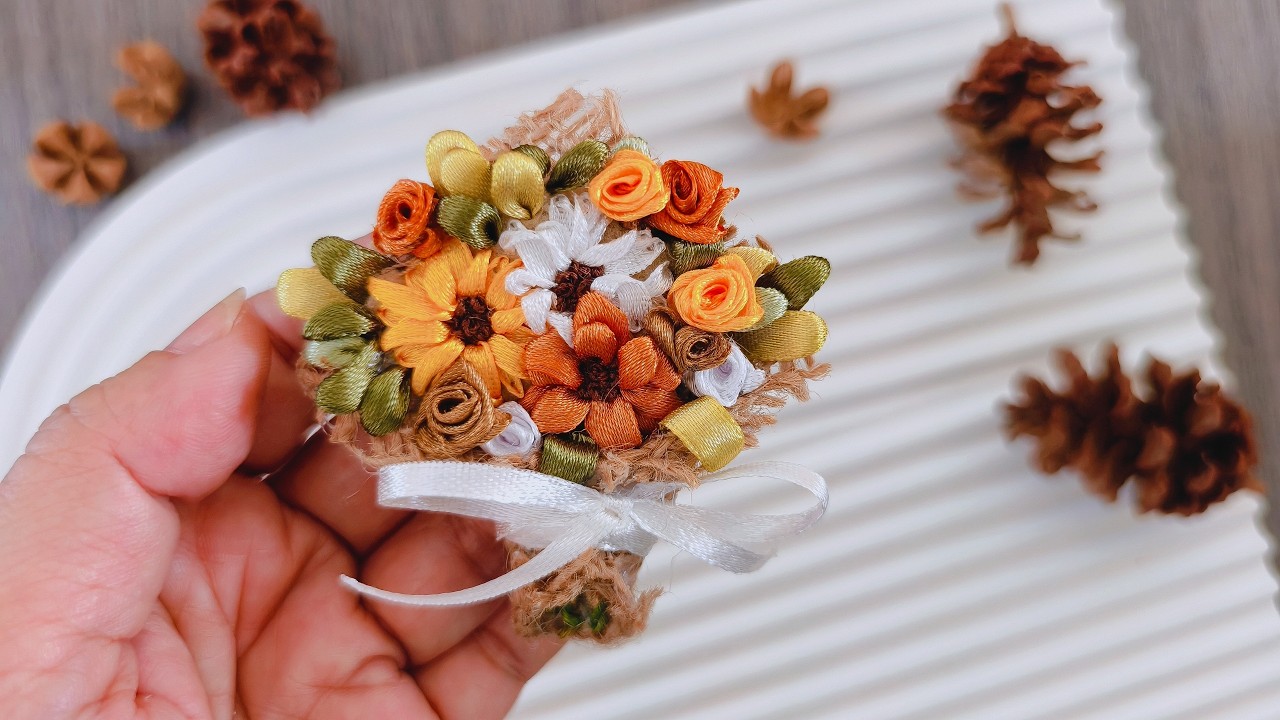 DIY Ribbon Embroidery Flower Mini Bouquet Brooch – Cute Handmade Gift Idea