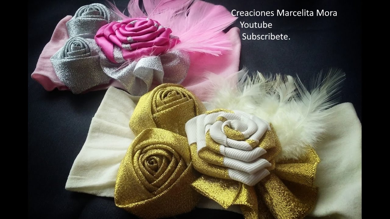 DIY. FLOR rococo liston metalico en tiara/ Headband the rose for hair. Diy ribbon flower.