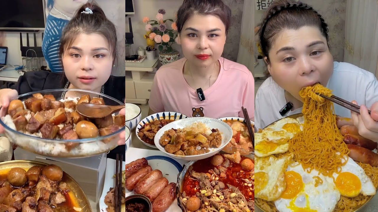 Mukbang #: Eat pig brain belly pork, Fried skewers #noodles #yummy #dinner #foodie